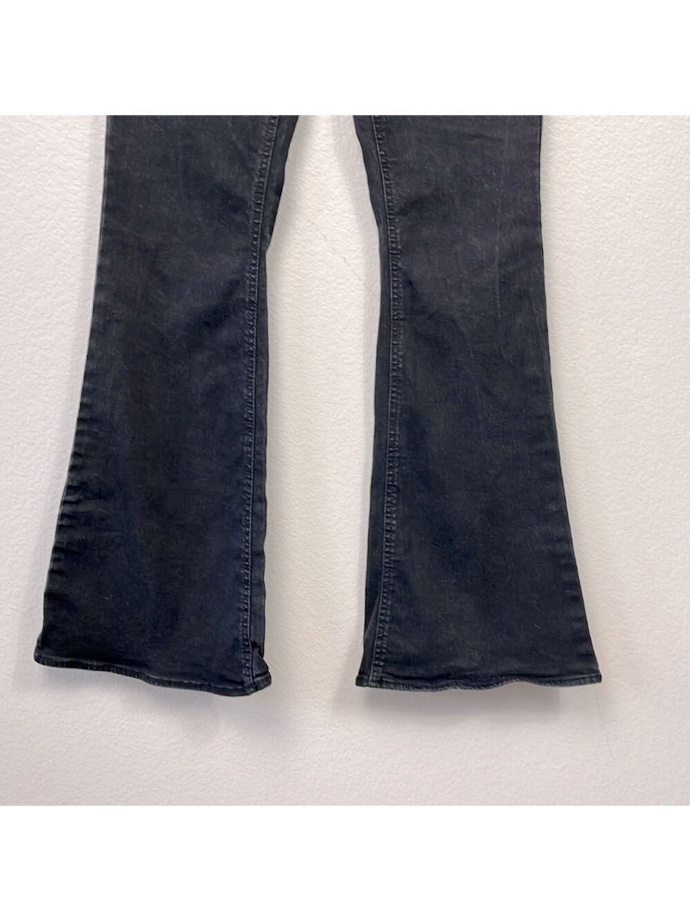 Jeans Skinny Flare Elastic Waist Pull On High Rise Stretch Denim Black 30 - Picture 4 of 11